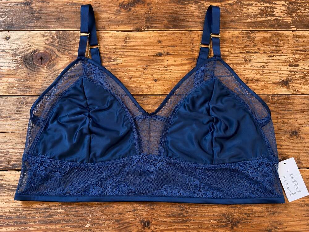 Auden Women's XL Navy Blue Lace Longline Bralette – Adjustable Straps